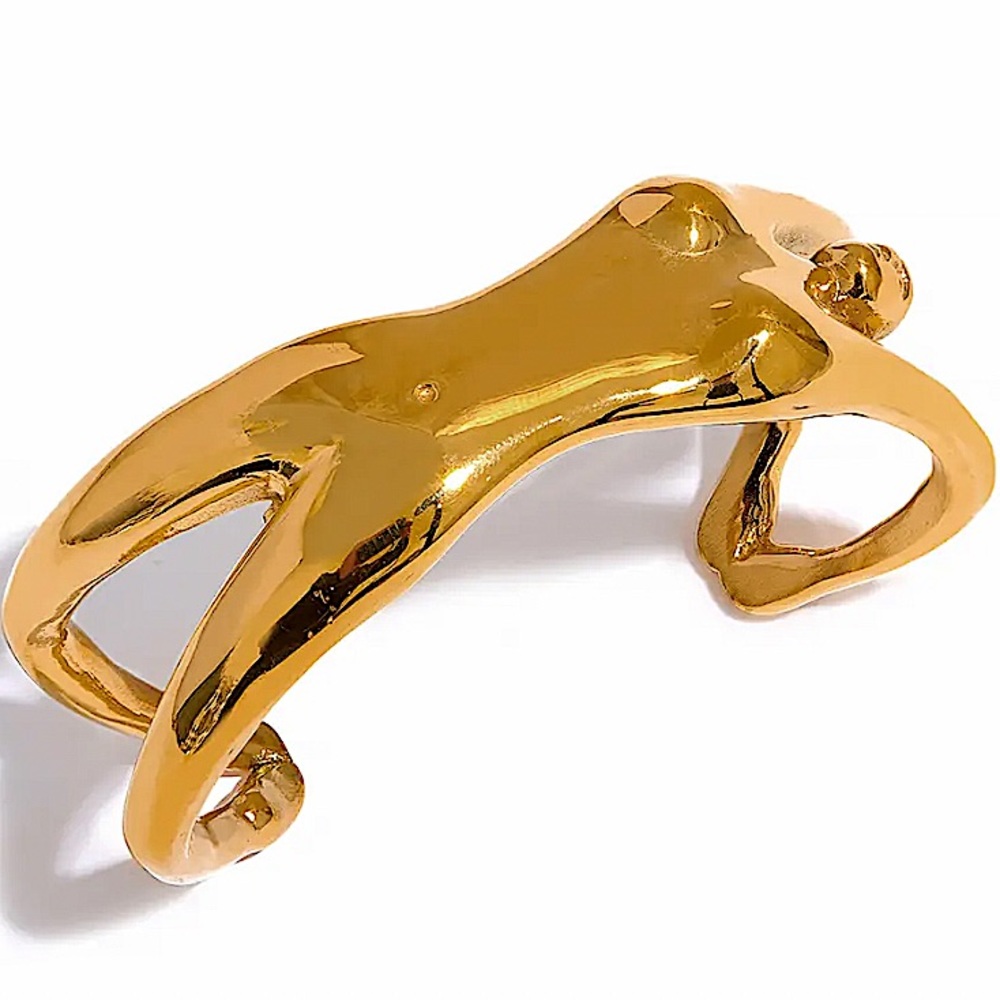 Stainless Steel Gold Body Figure Bangle Bracelet Statement Tarnish Free - Picture 3 of 14